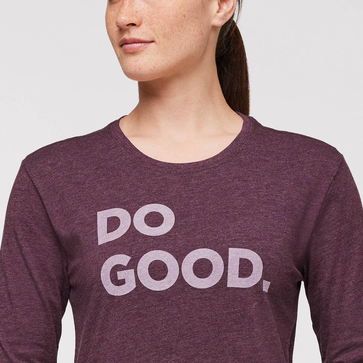 Do Good Long-Sleeve T-Shirt - Women's, Wine, Model Aya