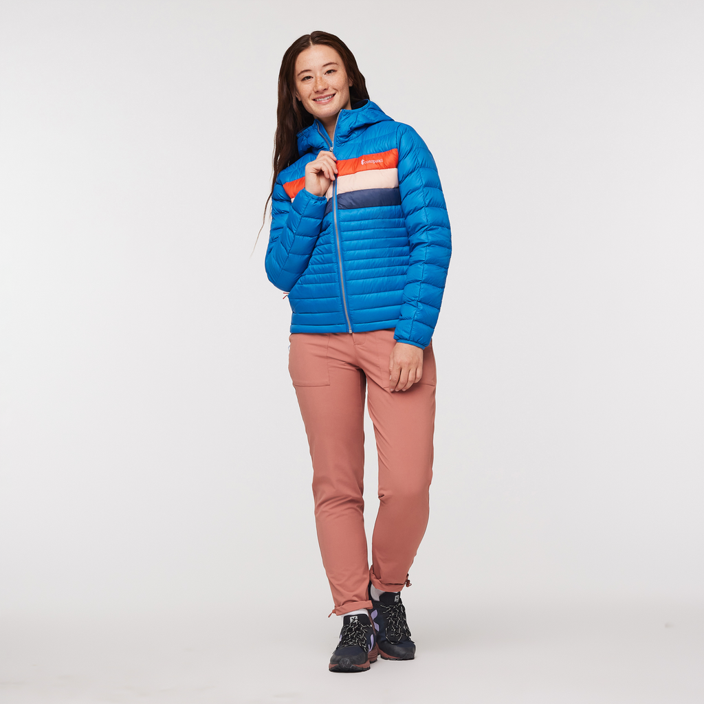 Fuego Hooded Down Jacket - Women's, Atlantic Stripes, Model Aya
