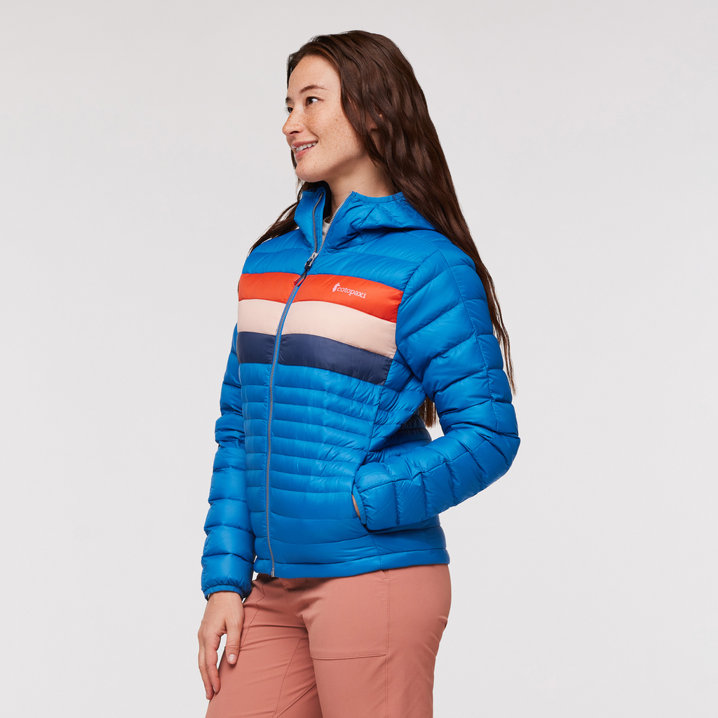 Fuego Hooded Down Jacket - Women's, Atlantic Stripes, Model Aya