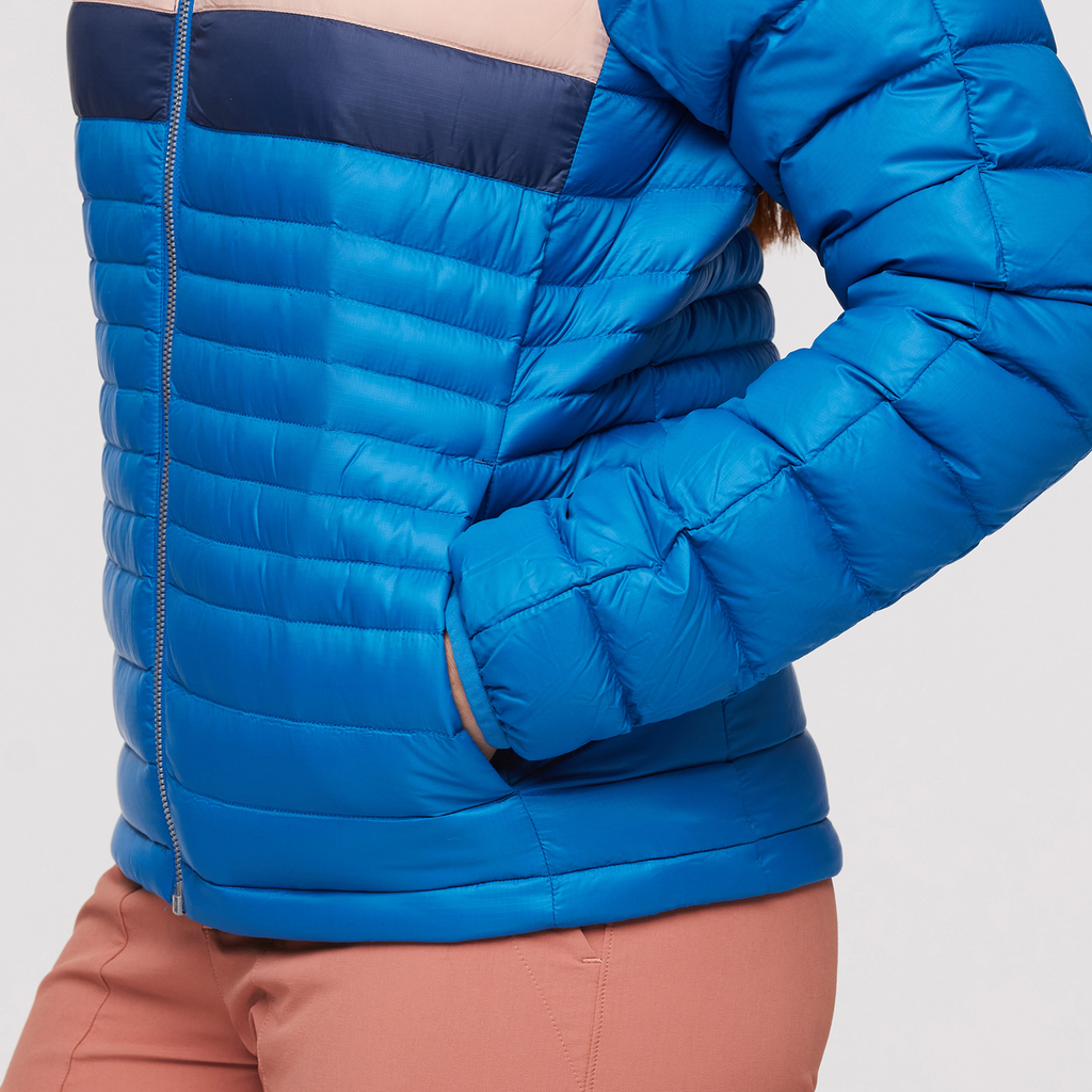 Fuego Hooded Down Jacket - Women's, Atlantic Stripes, Model Aya