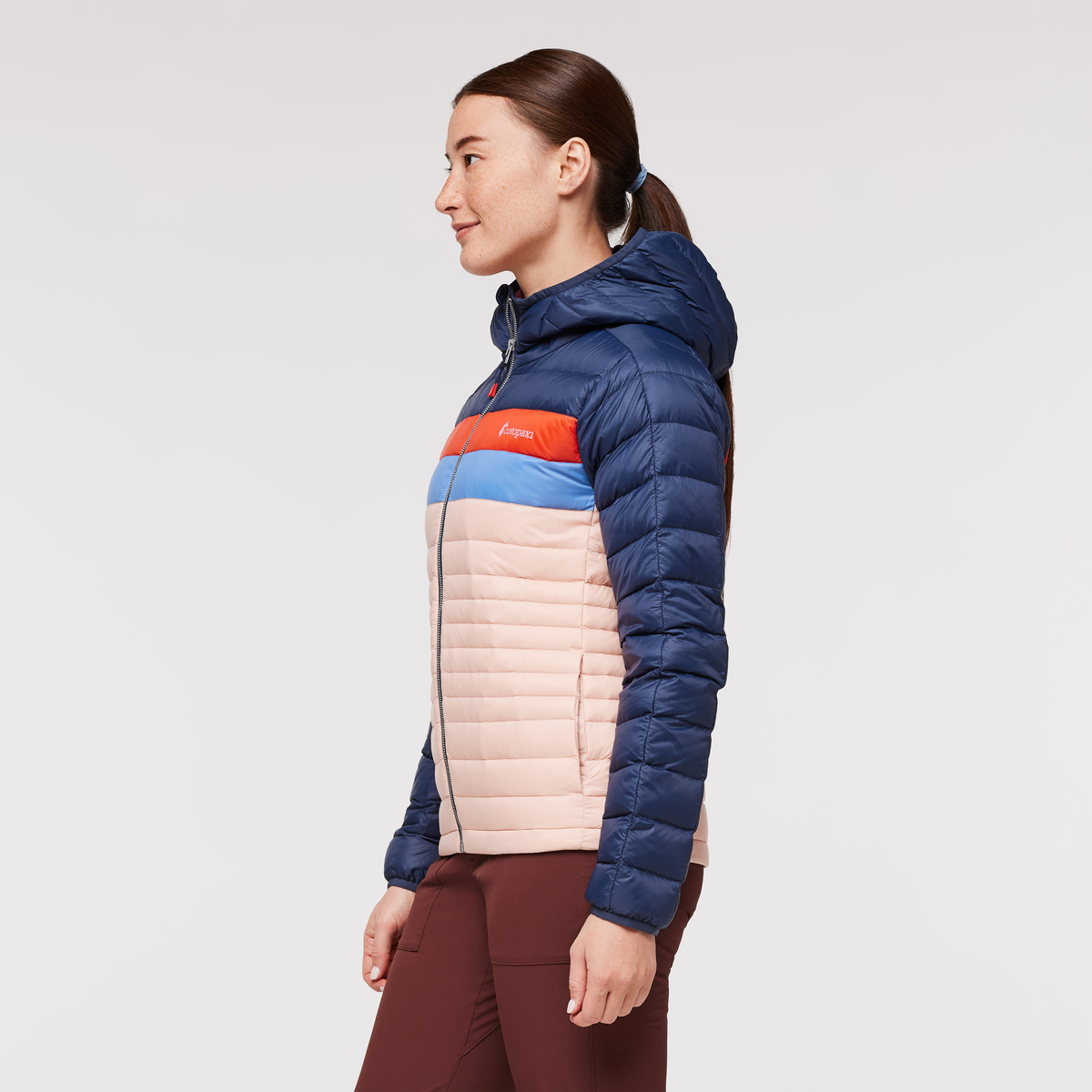 Fuego Hooded Down Jacket - Women's, Ink/Rosewood, Model Aya