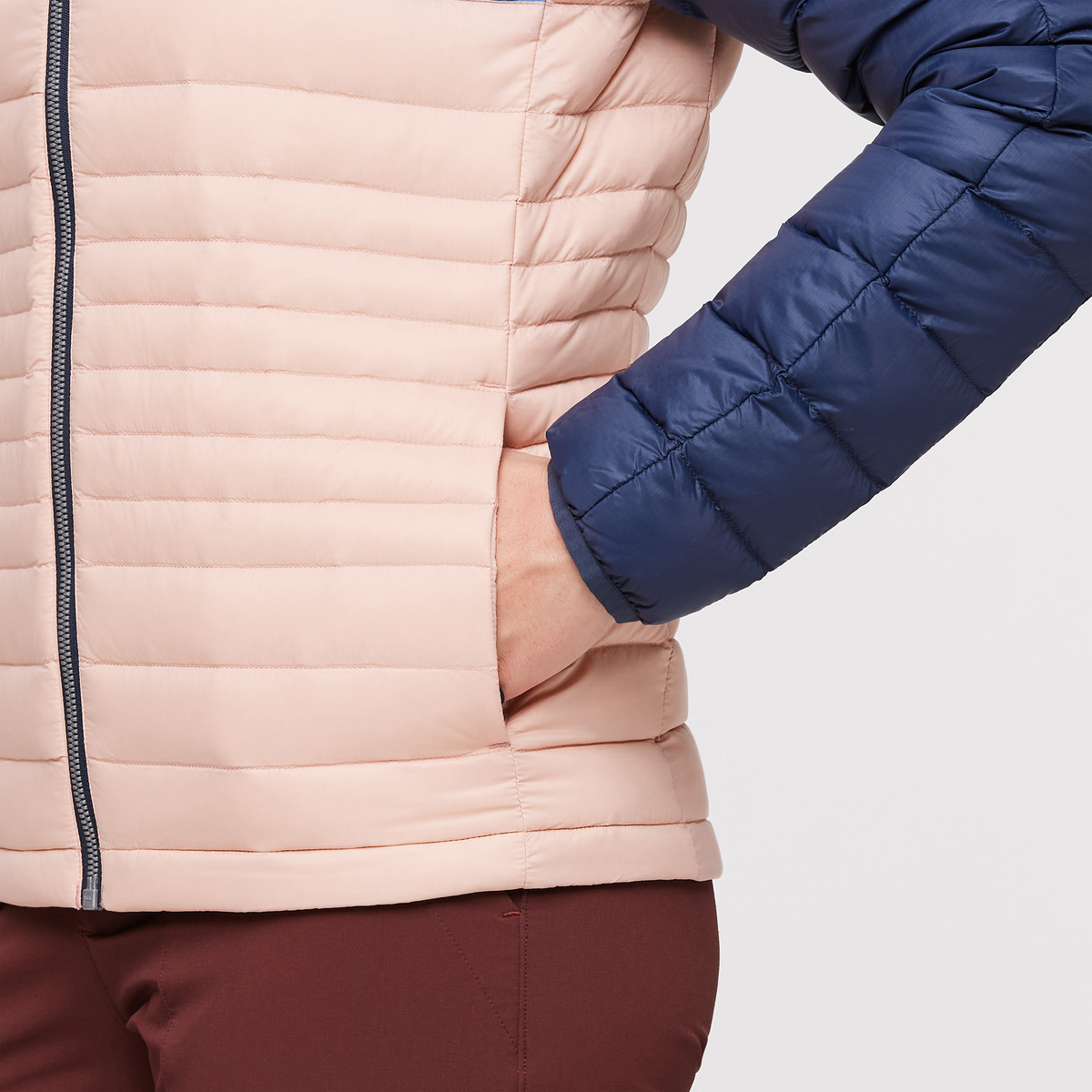 Fuego Hooded Down Jacket - Women's, Ink/Rosewood, Model Aya