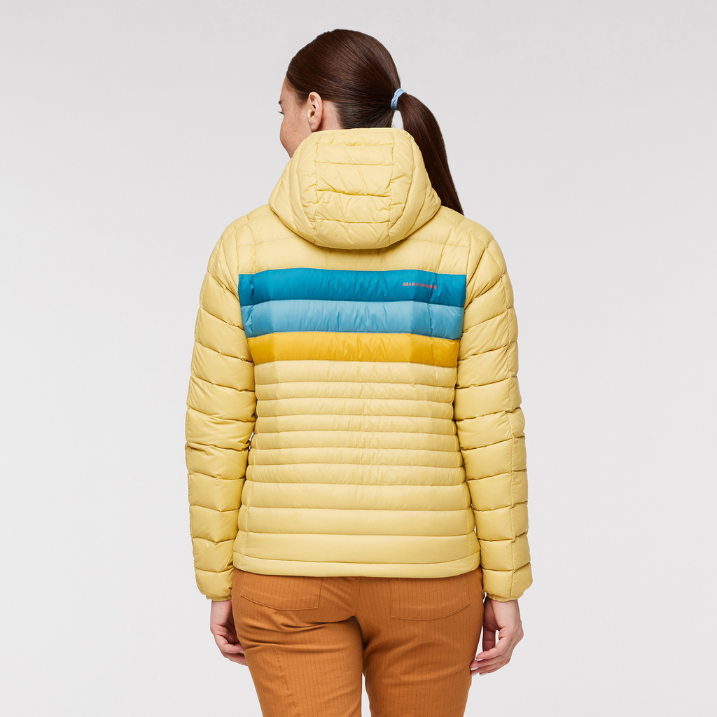 Fuego Hooded Down Jacket - Women's, Wheat Stripes, Model Aya