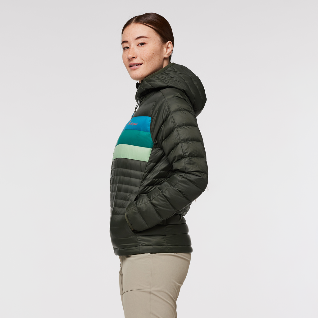 Fuego Hooded Down Jacket - Women's, Woods Stripes, Model Aya
