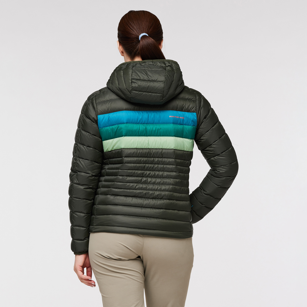 Fuego Hooded Down Jacket - Women's, Woods Stripes, Model Aya