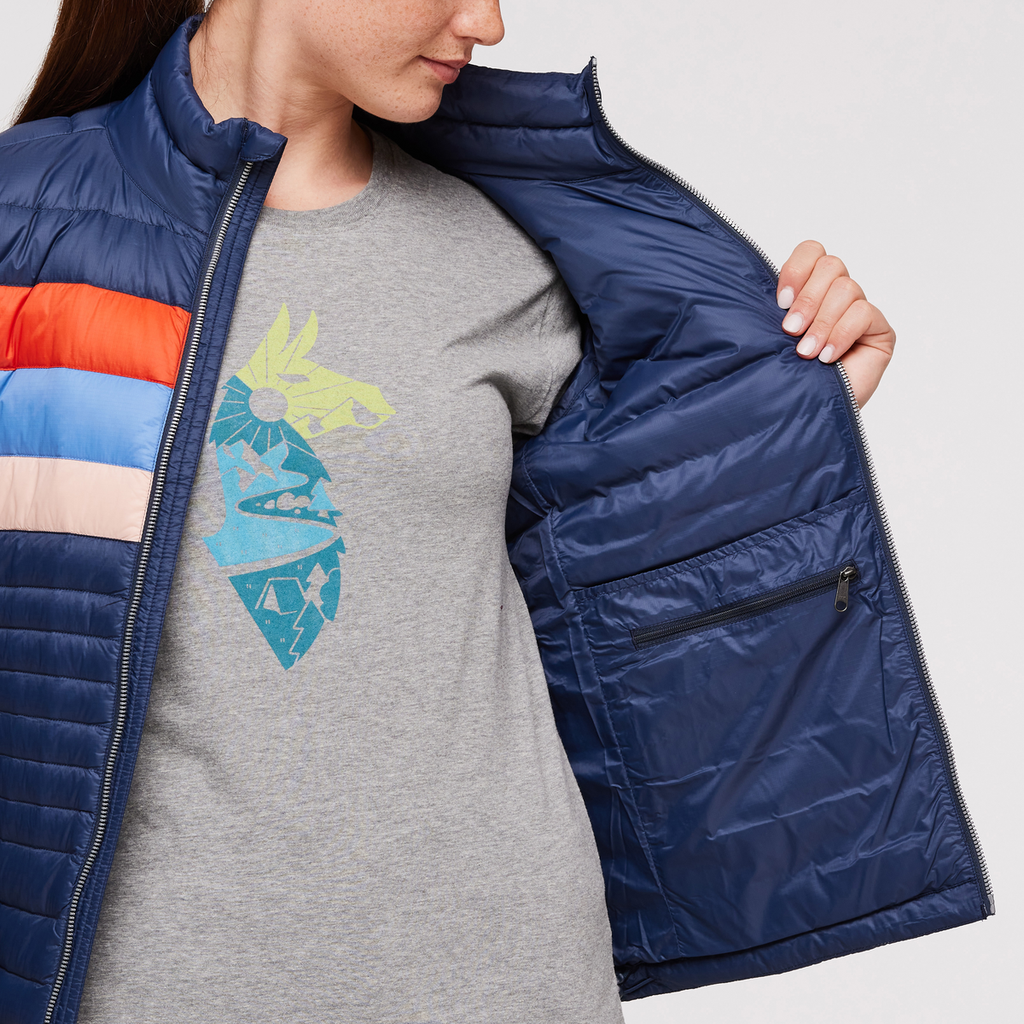 Fuego Down Jacket - Women's, Ink/Rosewood, Model Aya