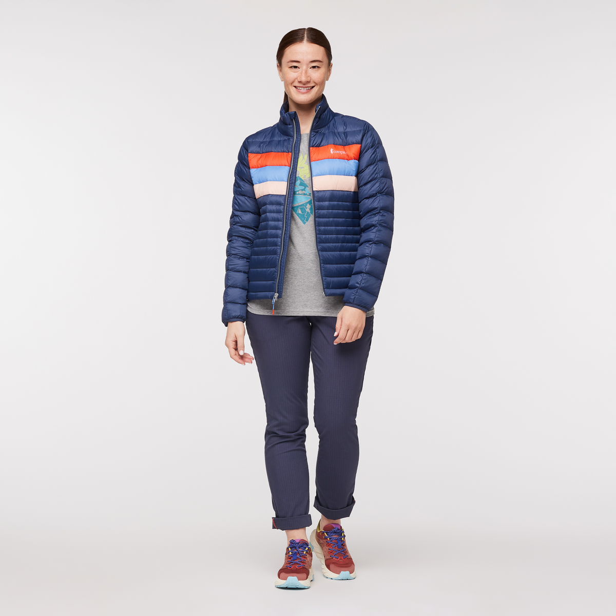Fuego Down Jacket - Women's, Ink/Rosewood, Model Aya