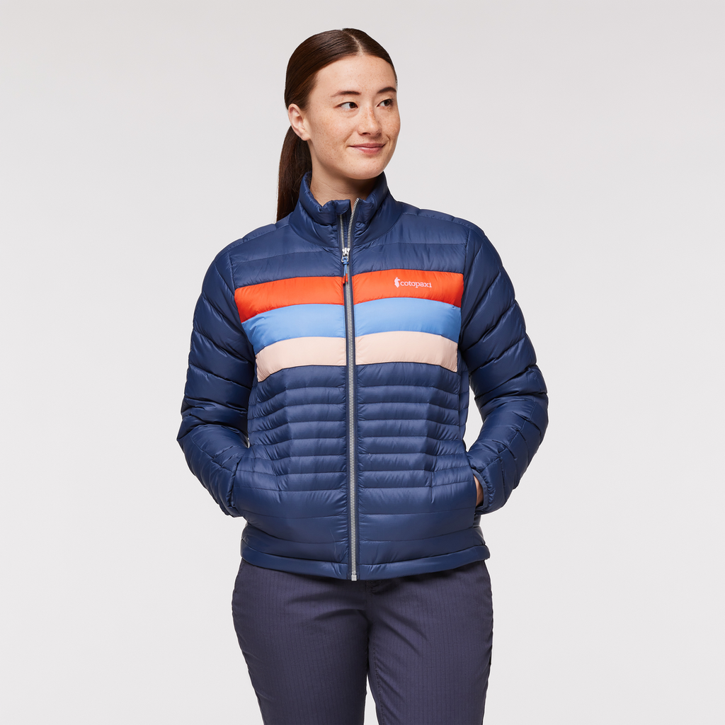 Fuego Down Jacket - Women's, Ink/Rosewood, Model Aya