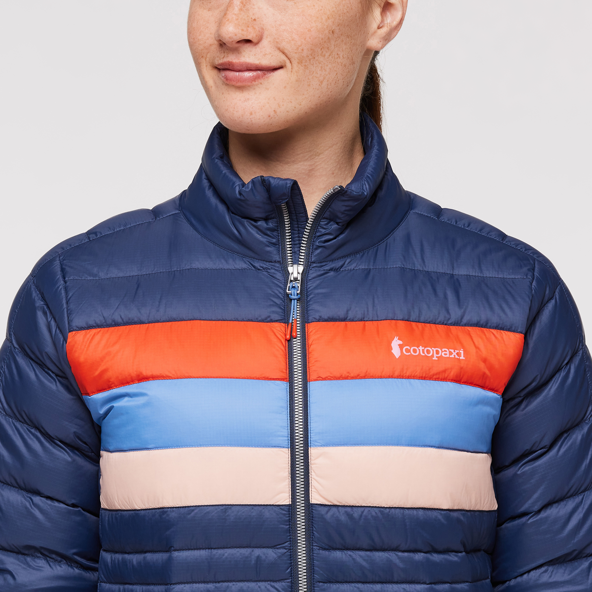 Fuego Down Jacket - Women's, Ink/Rosewood, Model Aya