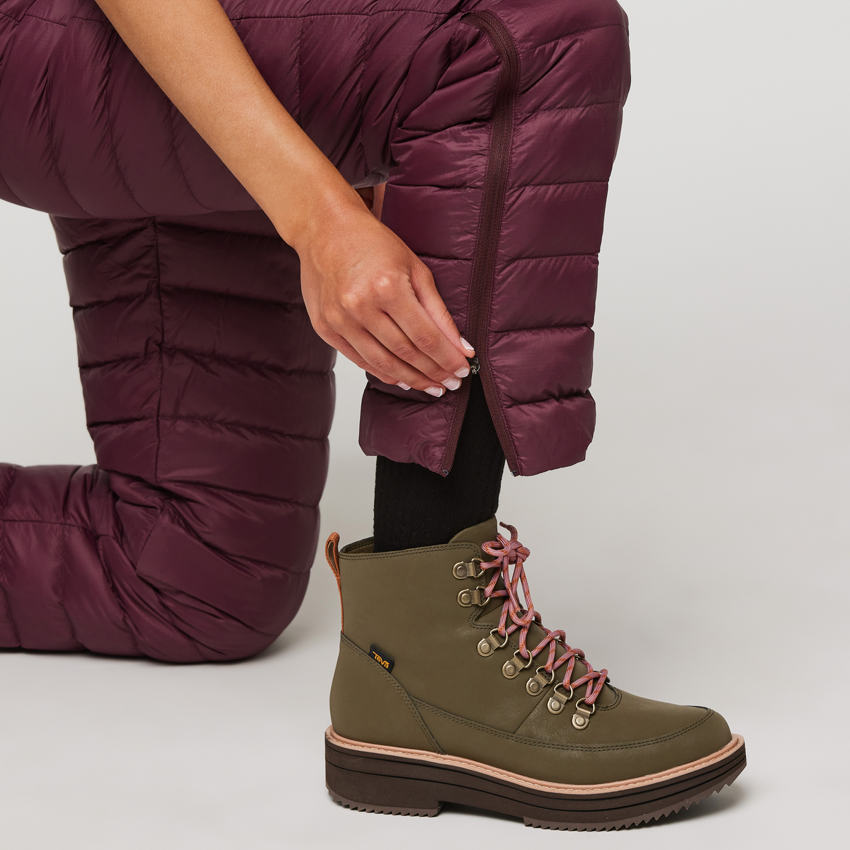 Fuego Down Overall - Women's, Wine Stripes, Model London