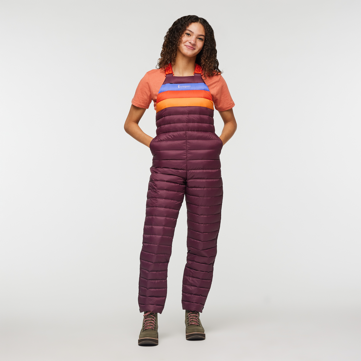 Fuego Down Overall - Women's, Wine Stripes, Model London