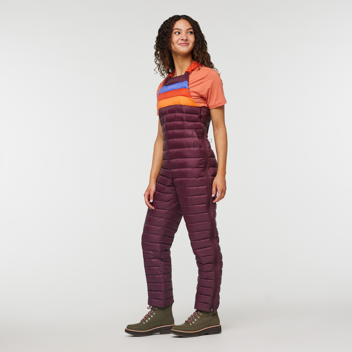 Fuego Down Overall - Women's, Wine Stripes, Model London