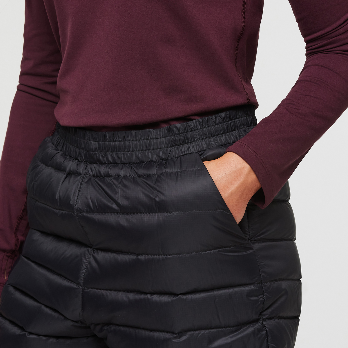 Fuego Down Pant - Women's, Black Stripes, Model London