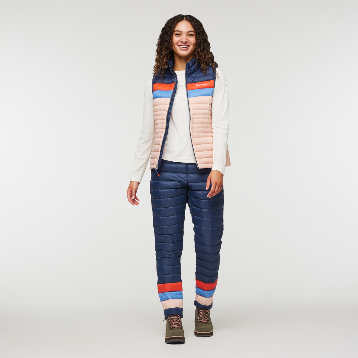 Fuego Down Pant - Women's, Ink Stripes, Model London