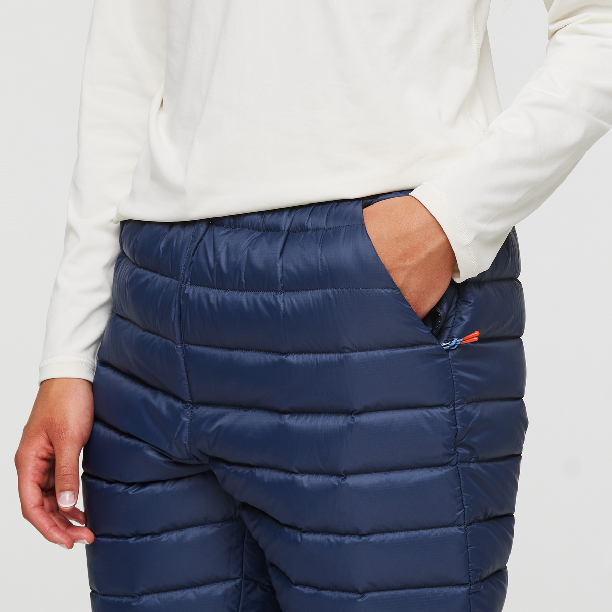 Fuego Down Pant - Women's, Ink Stripes, Model London