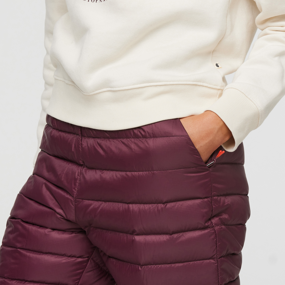 Fuego Down Pant - Women's, Wine Stripes, Model London