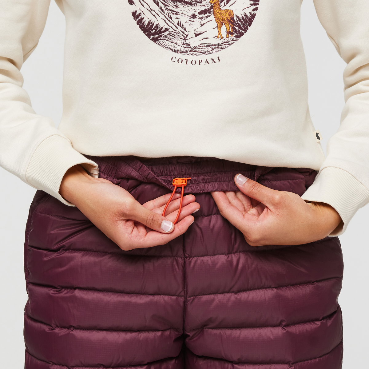 Fuego Down Pant - Women's, Wine Stripes, Model London