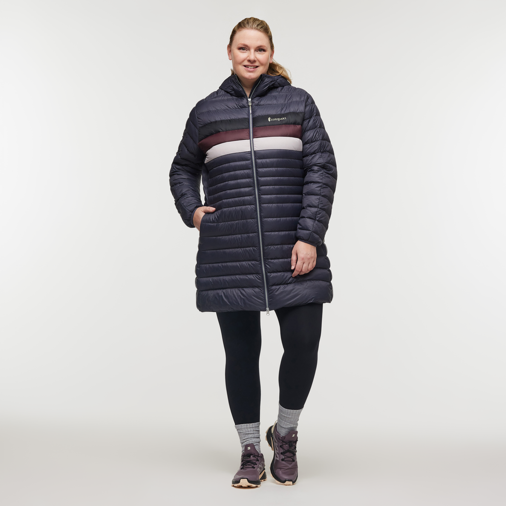 Fuego Down Parka - Women's, Graphite Stripes, Model Jennifer
