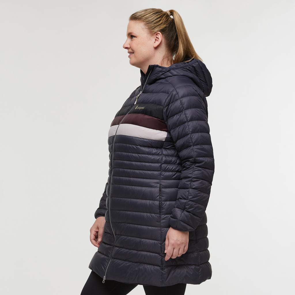 Fuego Down Parka - Women's, Graphite Stripes, Model Jennifer