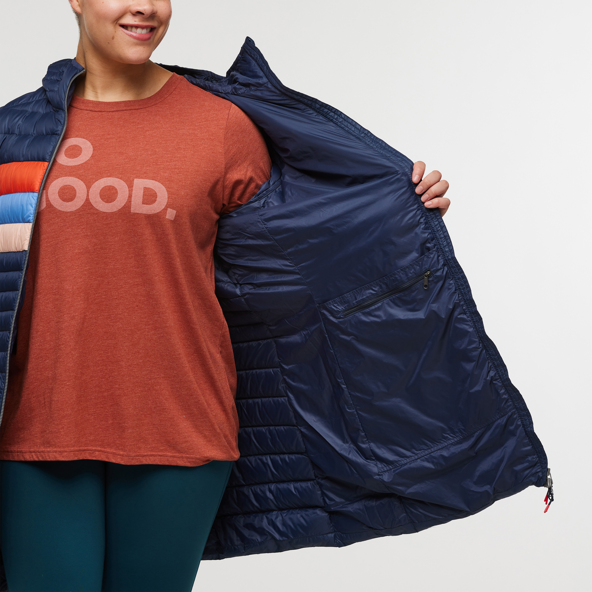 Fuego Down Parka - Women's, Ink Stripes, Model Brianna