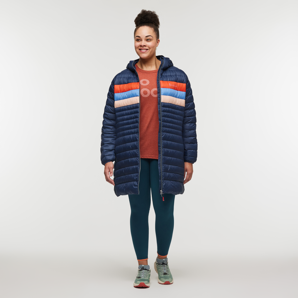 Fuego Down Parka - Women's, Ink Stripes, Model Brianna