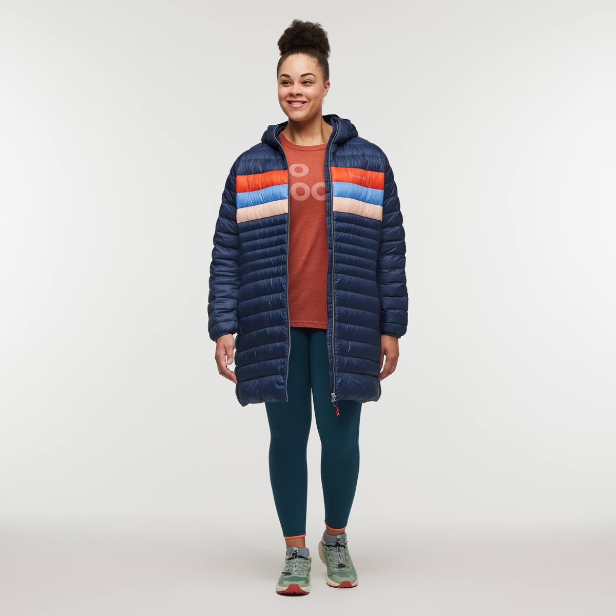 Fuego Down Parka - Women's, Ink Stripes, Model Brianna