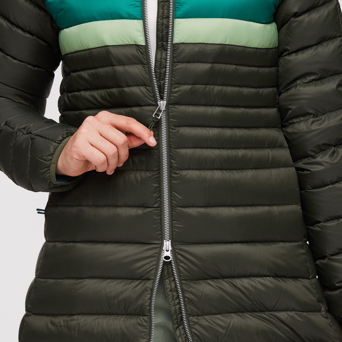 Fuego Down Parka - Women's, Woods Stripes, Model Aya
