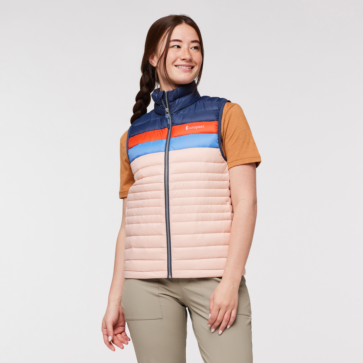 Fuego Down Vest - Women's, Ink/Rosewood, Model Aya
