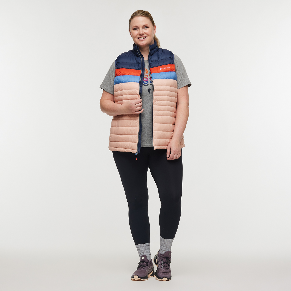 Fuego Down Vest - Women's, Ink/Rosewood, Model Jennifer