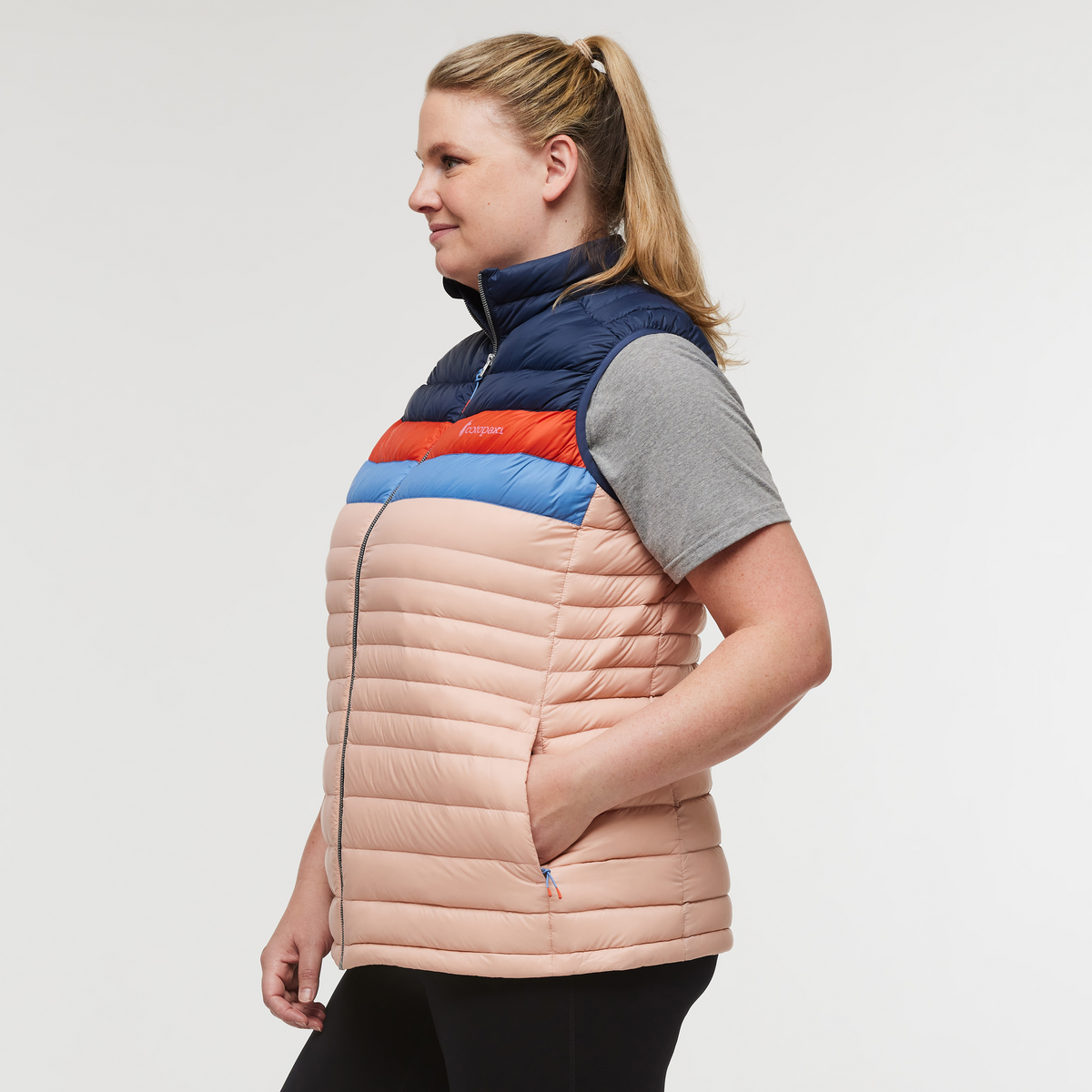 Fuego Down Vest - Women's, Ink/Rosewood, Model Jennifer