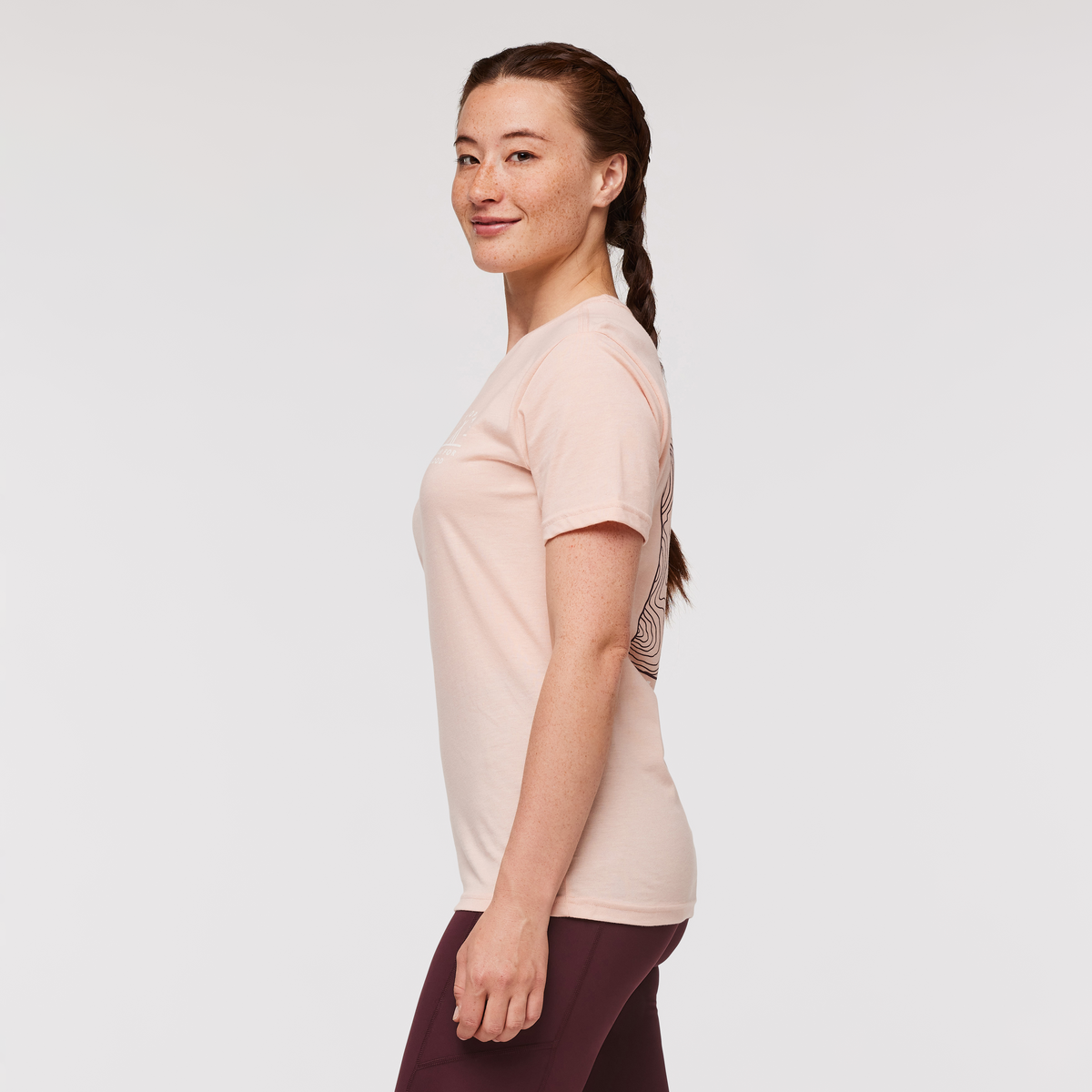 Llama Map Organic T-Shirt - Women's, Rosewood, Model Aya