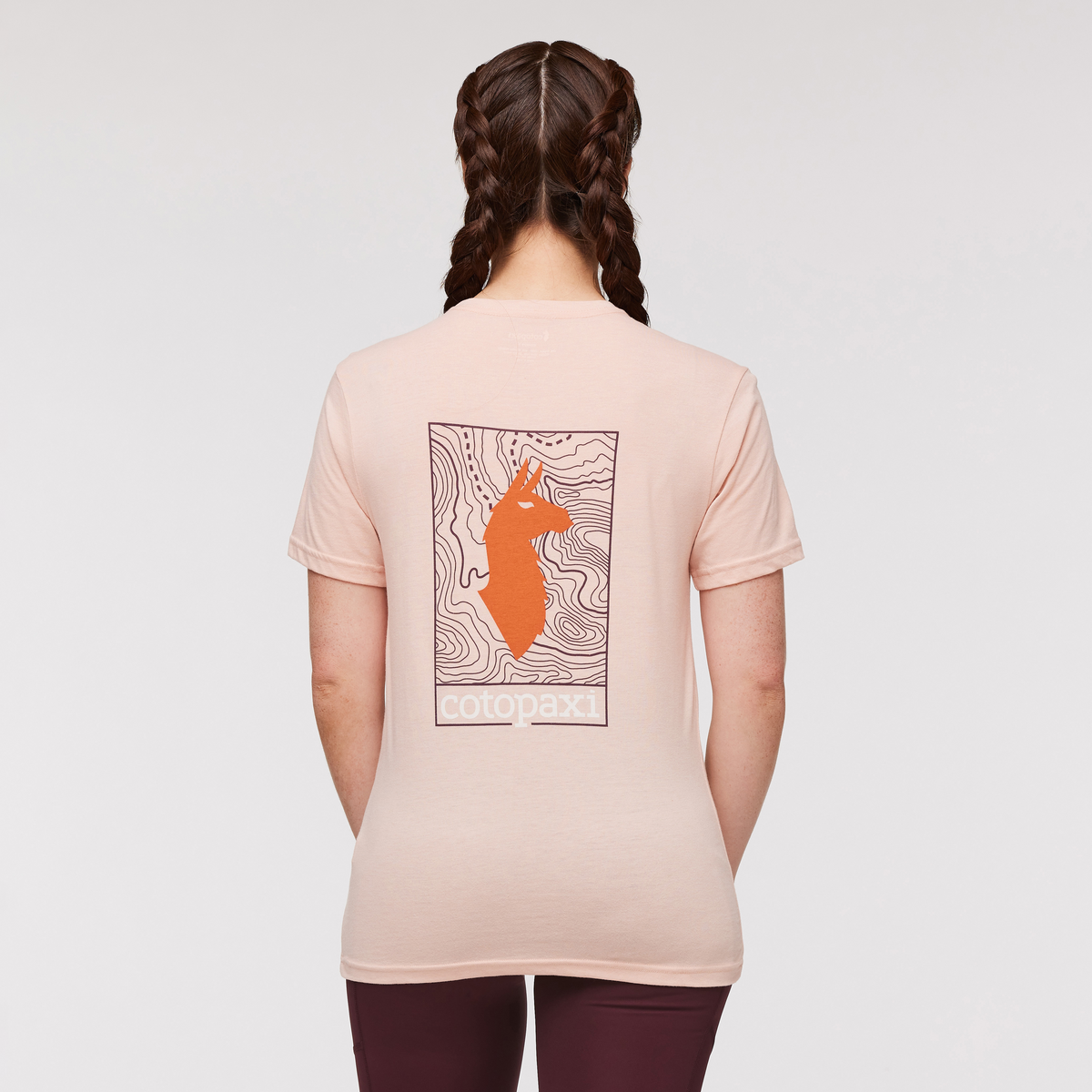 Llama Map Organic T-Shirt - Women's, Rosewood, Model Aya