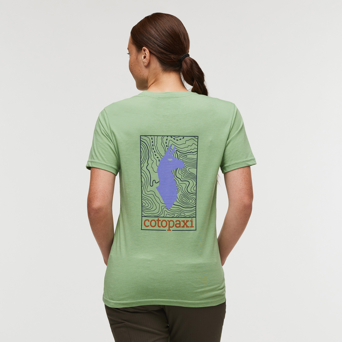 Llama Map T-Shirt - Women's, Aspen, Model Aya