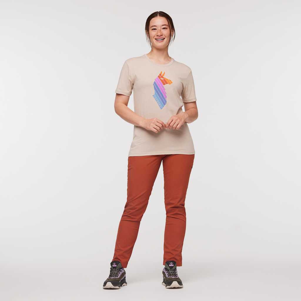 Llama Stripes Organic T-Shirt - Women's, Oatmeal, Model Aya