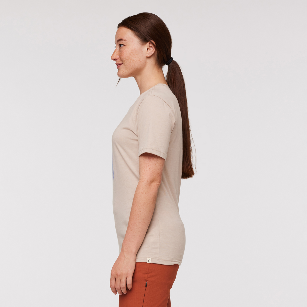 Llama Stripes Organic T-Shirt - Women's, Oatmeal, Model Aya