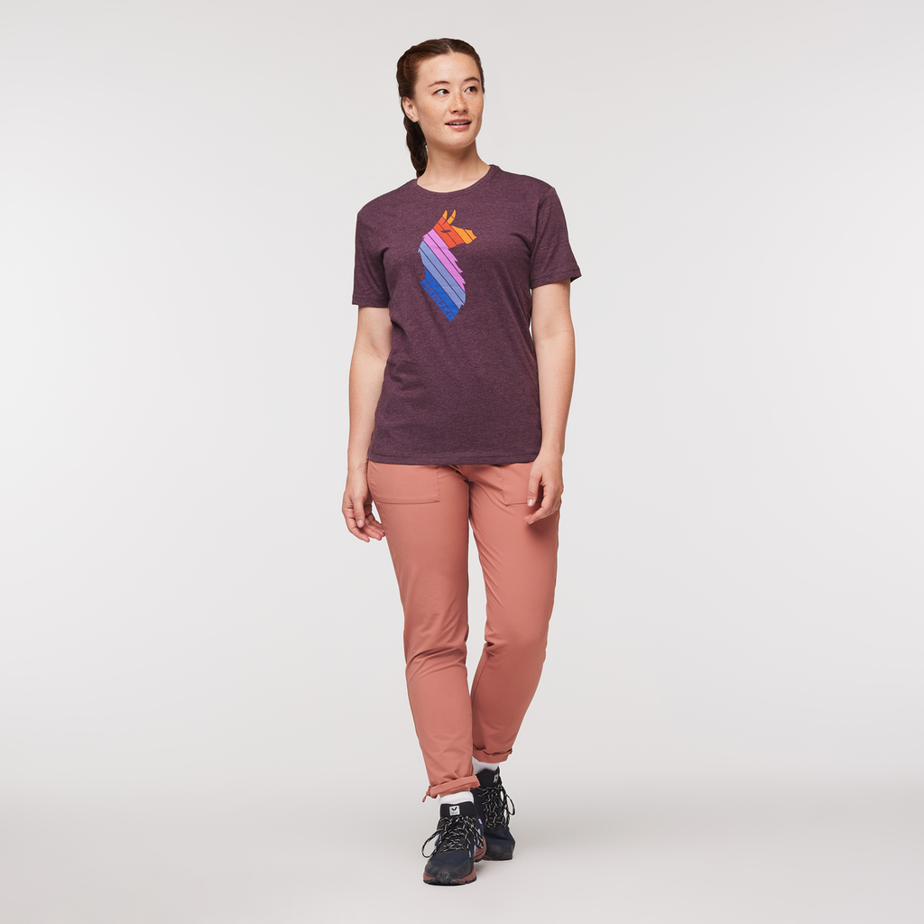 Llama Stripes Organic T-Shirt - Women's, Wine, Model Aya