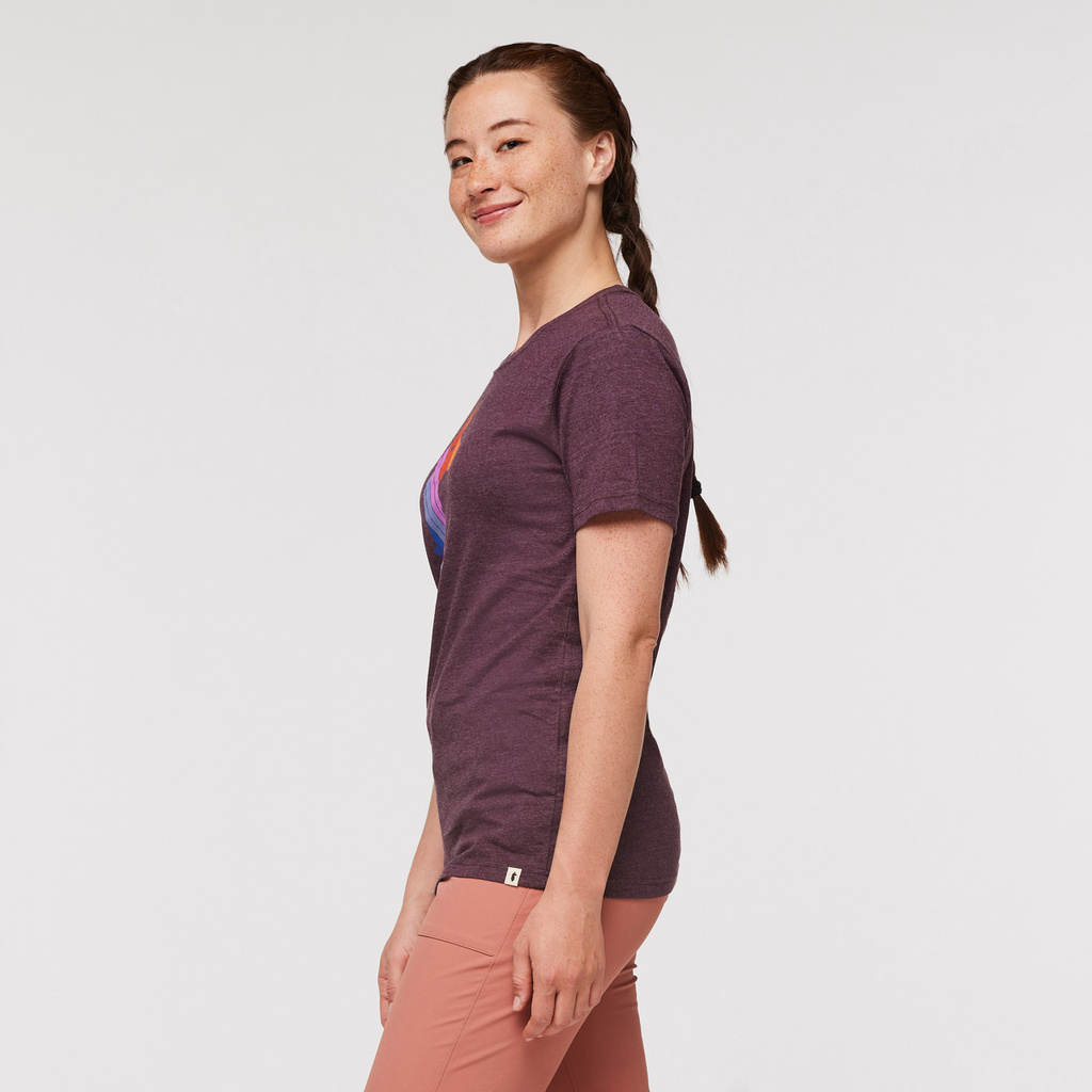 Llama Stripes Organic T-Shirt - Women's, Wine, Model Aya