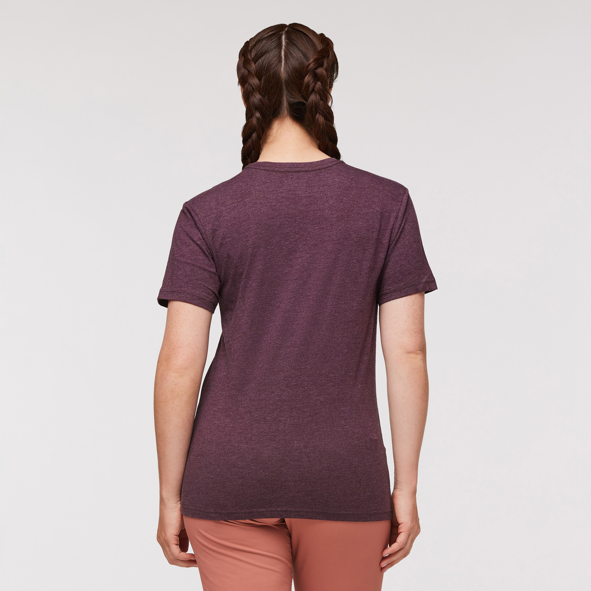 Llama Stripes Organic T-Shirt - Women's, Wine, Model Aya