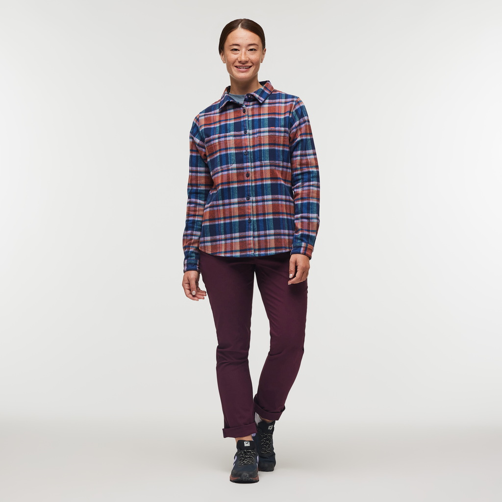 Mero Organic Flannel Shirt - Women's, Ink Plaid, Model Aya