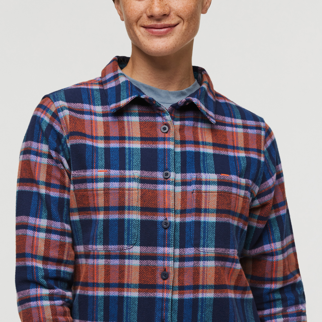 Mero Organic Flannel Shirt - Women's, Ink Plaid, Model Aya