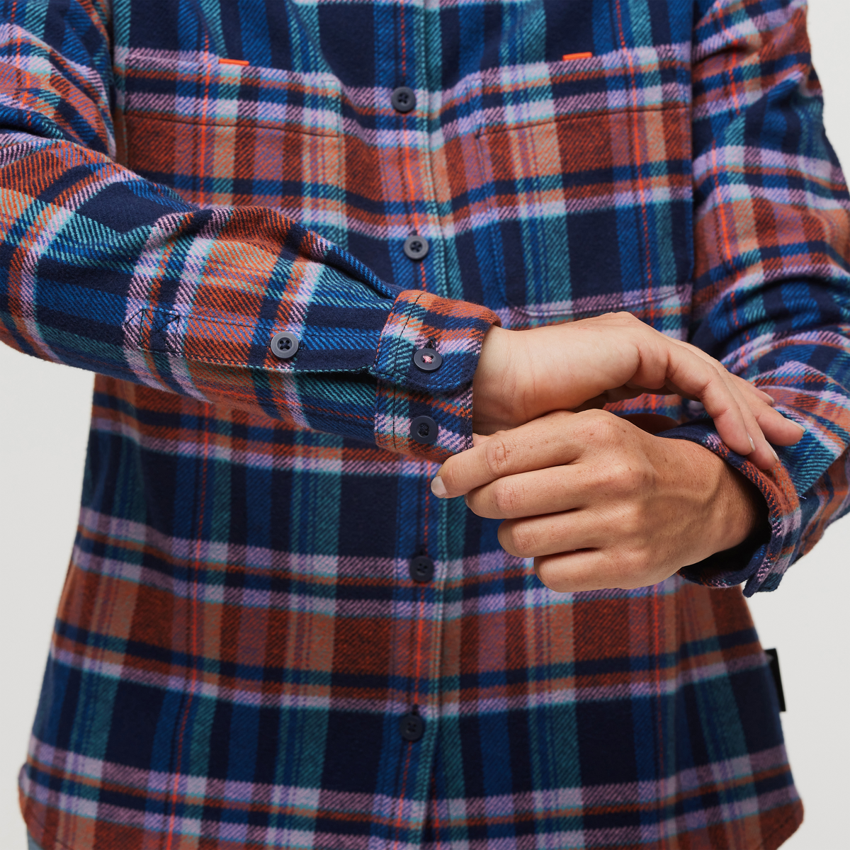 Mero Organic Flannel Shirt - Women's, Ink Plaid, Model Aya