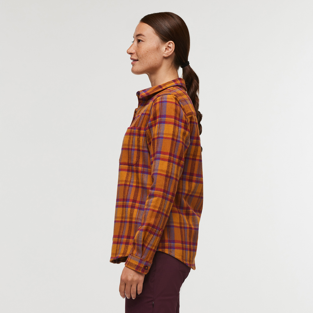 Mero Organic Flannel Shirt - Women's, Sienna Plaid, Model Aya