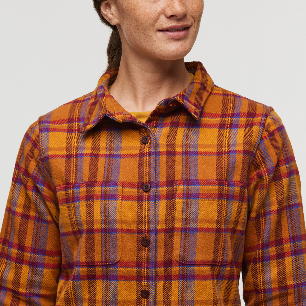 Mero Organic Flannel Shirt - Women's, Sienna Plaid, Model Aya