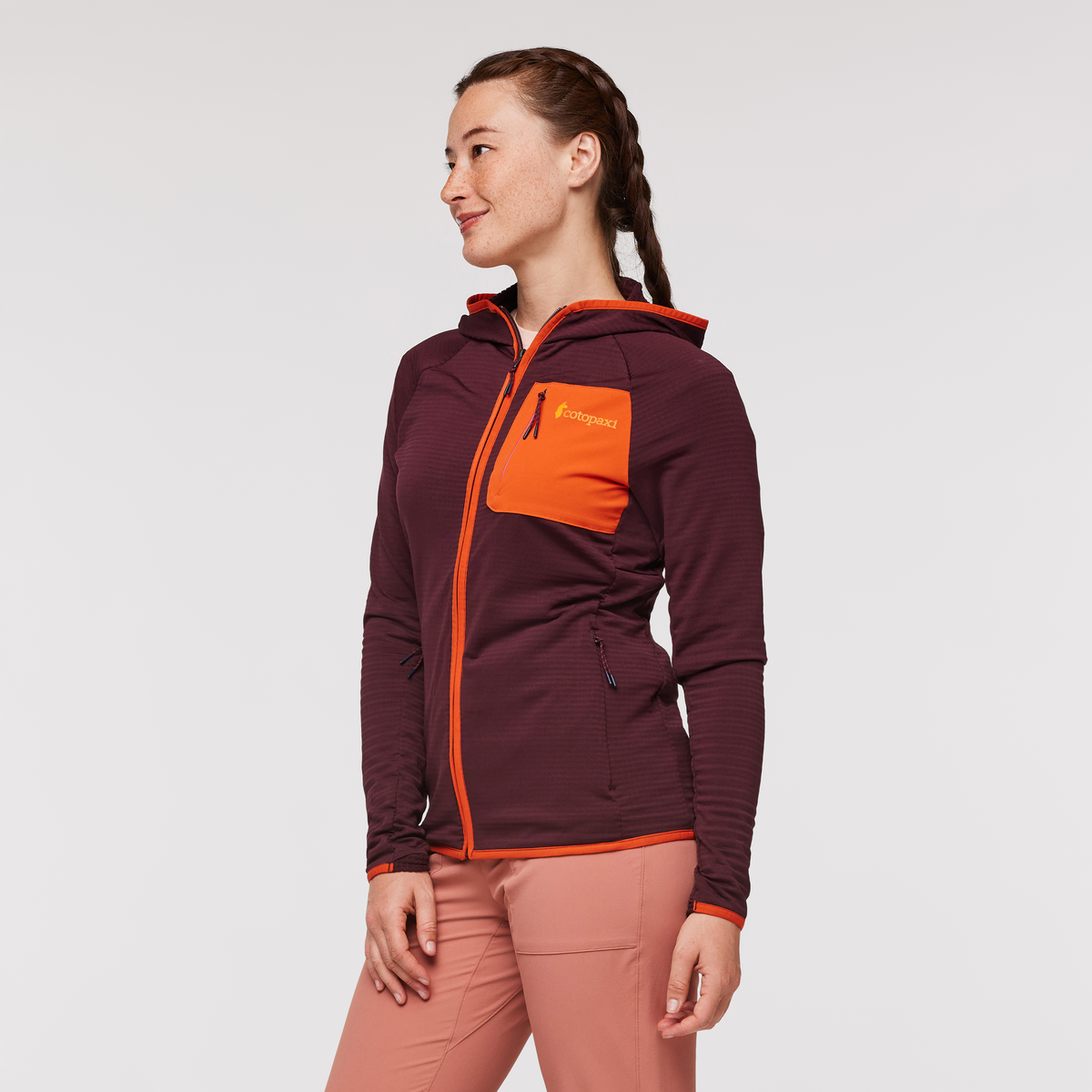 Otero Fleece Full-Zip Hooded Jacket - Women's, Wine, Model Aya
