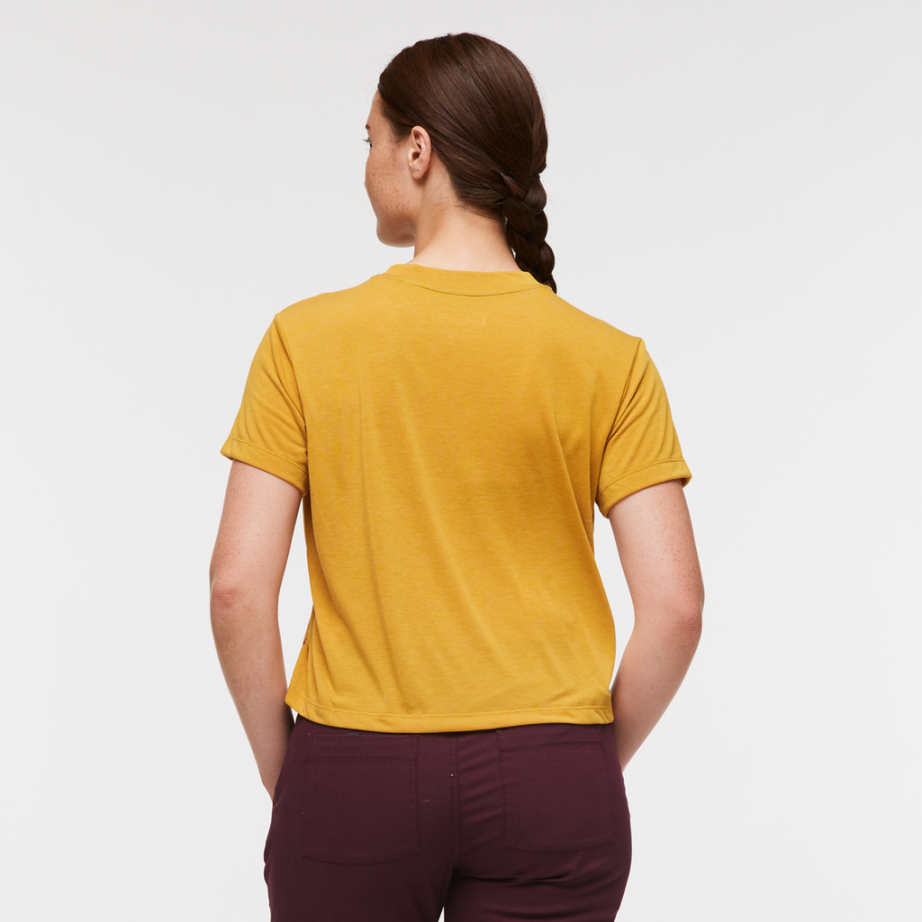 Paseo Travel Crop T-Shirt - Women's, Amber, Model Aya