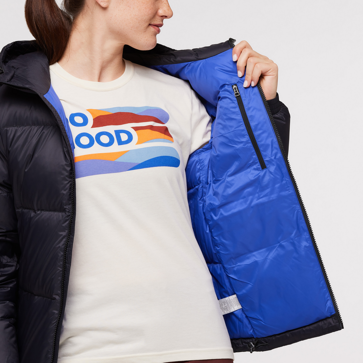 Solazo Down Hooded Jacket - Women's, Black, Model Aya