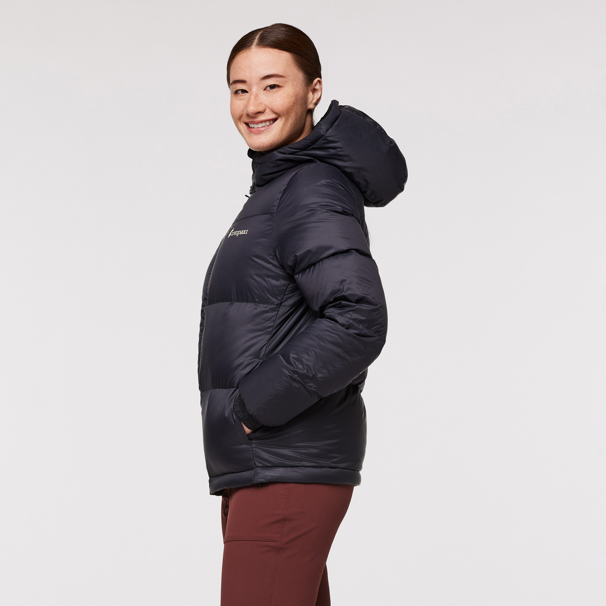 Solazo Down Hooded Jacket - Women's, Black, Model Aya