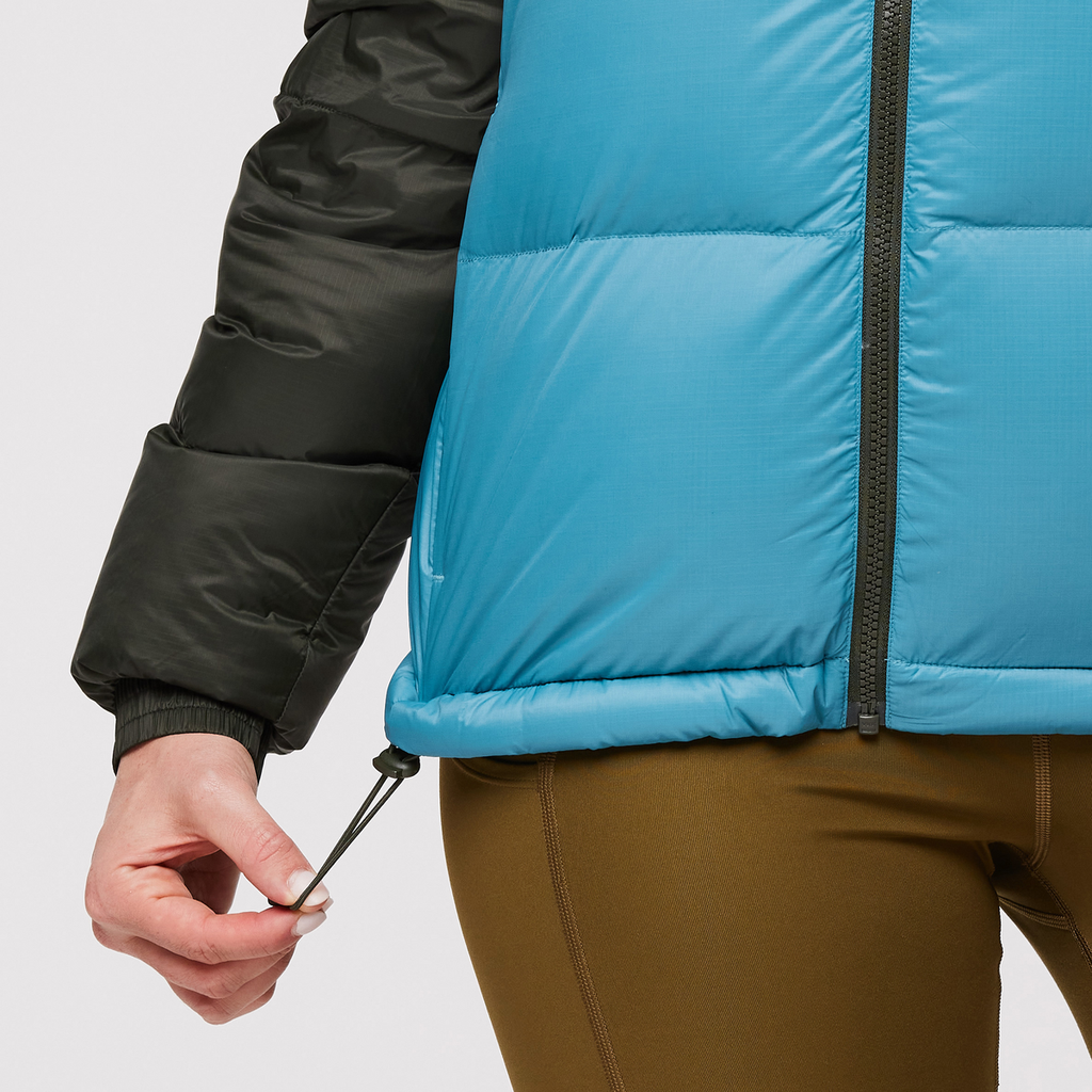 Solazo Down Hooded Jacket - Women's, Woods/Drizzle, Model Aya