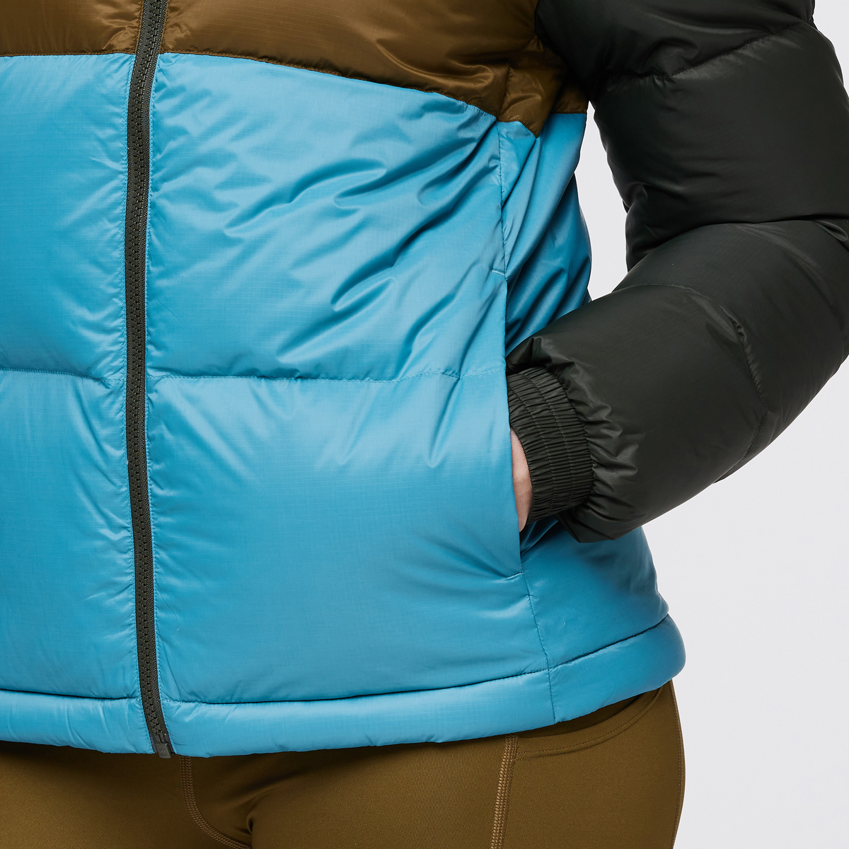 Solazo Down Hooded Jacket - Women's, Woods/Drizzle, Model Aya