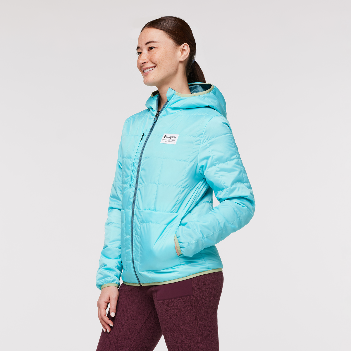 Teca Cálido Hooded Jacket - Women's, Blue Algae, Model Aya
